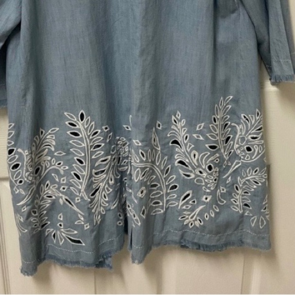 Chico's Sky Blue Chambray Eyelet Front Jacket - Picture 7 of 7
